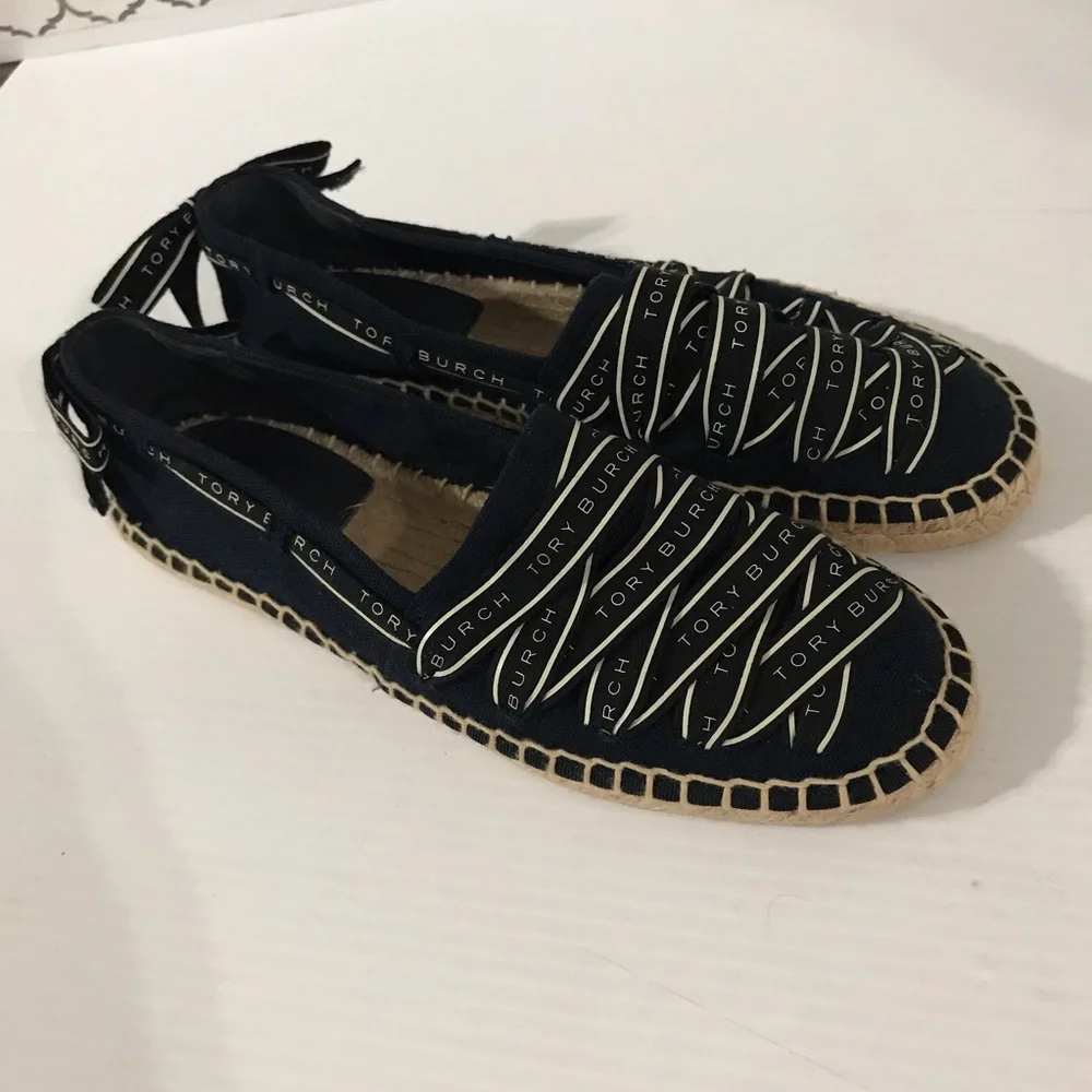 Tory Burch Navy Espadrille Slip-On Flat Size 7-EUC